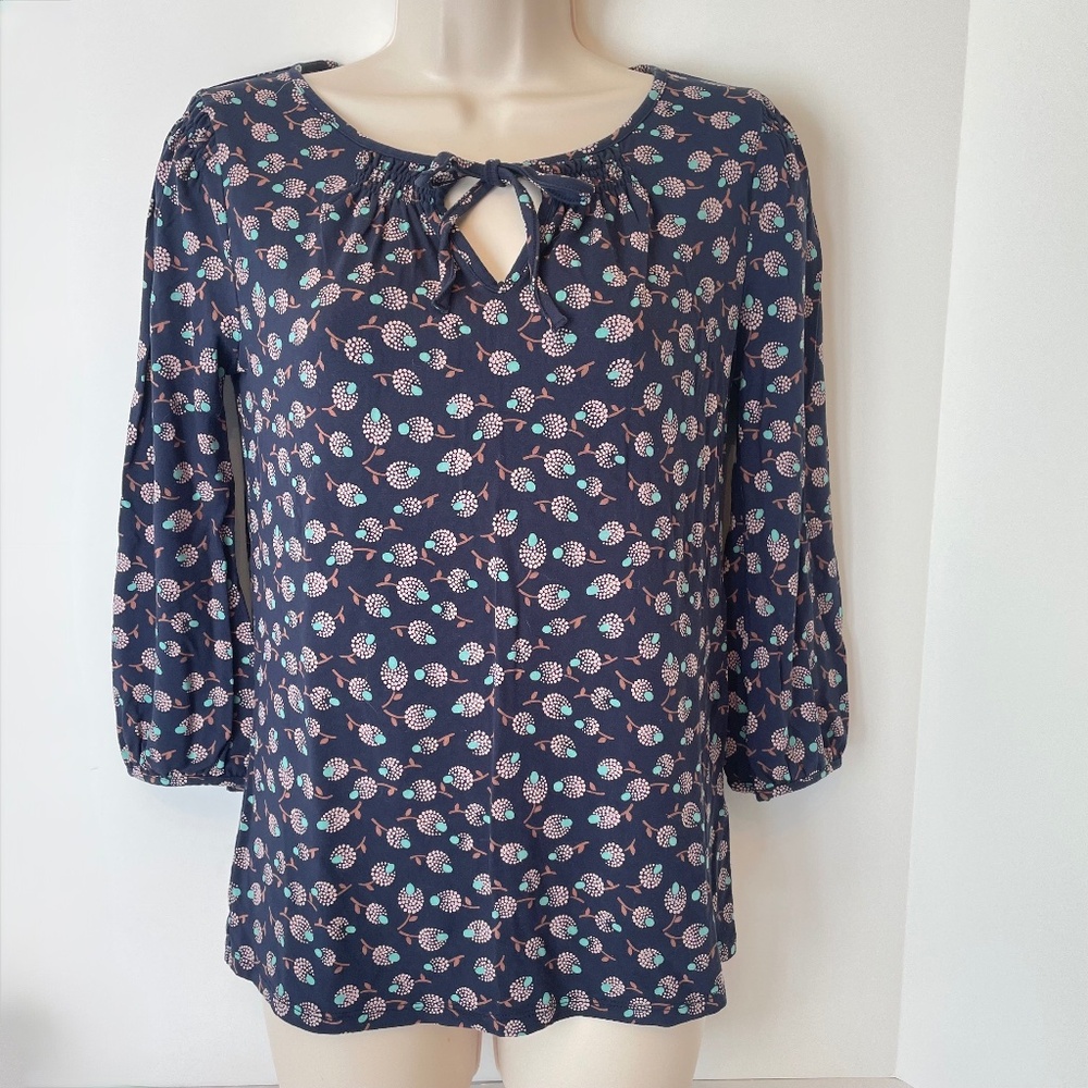 Boden Viscose Smocked Top US 2 Navy Blue Bud